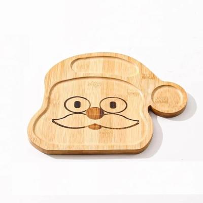 China Sustainable Wood Plates Bamboo Serving Tray  Christmas Santa Claus Head Design Tray  for Breakfast Buffets  Birthday Party for sale