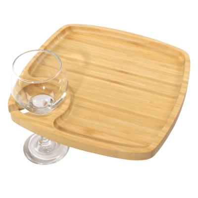 China Sustainable Bamboo Wood Reusable Dinnerware Wine Glass Holder Square Dug Out Plates for Catered Events, Holidays, or Home Use Supplies for sale