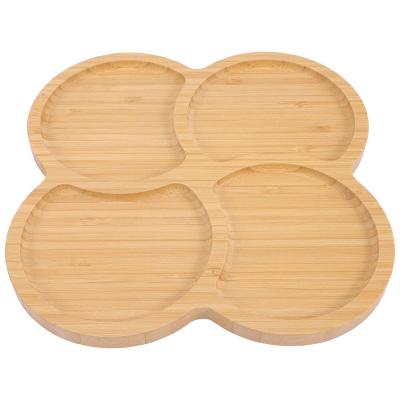 China Sustainable Four-leaf Dried Fruit Plate Bamboo Plates Luck Small Serving Coffee Tea Serving Tray for sale