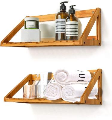 China Sustainable Custom Design Functional Display Shelf Bamboo Bathroom storage shelf Solid Bamboo Wall Mounted Hanging for sale