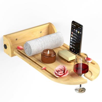 China Sustainable Bamboo Bathtub Tray Wall Mounted Bathtub Tray Table, Bamboo Bath Tray Caddy for Tub Against Wall for sale