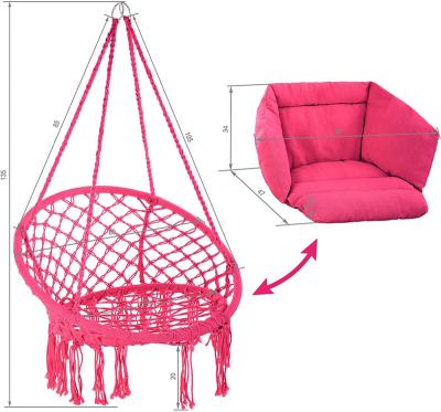 China Contemporary Outdoor / Indoor Pink Round Rope Macrame Swing Chair With Cushion Hammock for sale