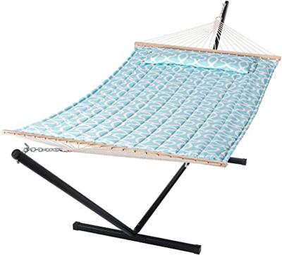 China Contemporary 2 Person Hammock for Outdoor Backyard Poolside Patio Double Quilted Fabric Hammock with Spreader Bars and Detachable Pillow for sale