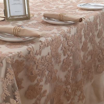 China Other Ten Seat RECTANGLE READY Embroidery Pink Cloth Tablecloths For Wedding Hotel Round On Mesh 132