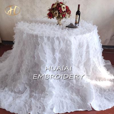 China DURABLE White Elegant Soft Wedding Tablecloth Hand Embroidered Table Cloths Ribbon Embroidery Rubber Table Cover for sale