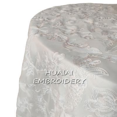 China Other hotel wedding decoration embroidery ivory white white tablecloth 120 inch round lace table clothes for sale