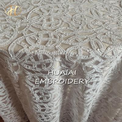 China American Style Waterproof 120 Inch Luxury Linen Around White Sequin Table Cloth for sale