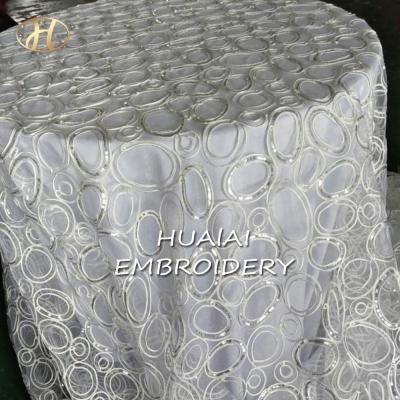 China Single Pattern Custom Size Circle Crochet Lace Rope White Wedding Tablecloth for sale