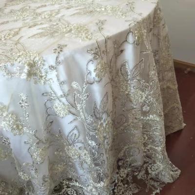 China 120INCH 90*132INCH ROUND GOLD RECTANGLE CHAMPAGNE DURABLE HIGH QUALITY GOLDEN SILVER WHITE AFRICAN TABLE COVER FABRIC for sale