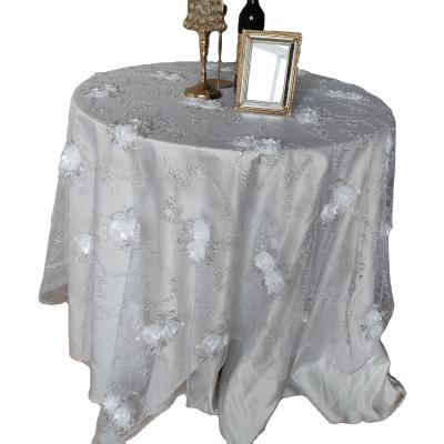 China DURABLE white color flower rectangle elegant lace tablecloth wedding cheap tablecloths for wedding party for sale