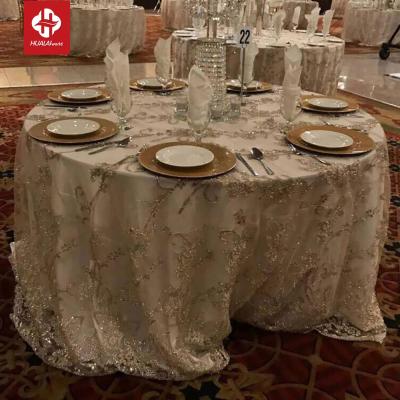 China DURABLE white african wedding champagne crochet lace fabric embroidered tablecloths table cover linen fabric for wedding for sale