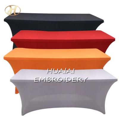 China DURABLE Custom Logo Party Rectangle Show Bar Cocktail Spandex Table Covers Promotion Trade 6ft for sale