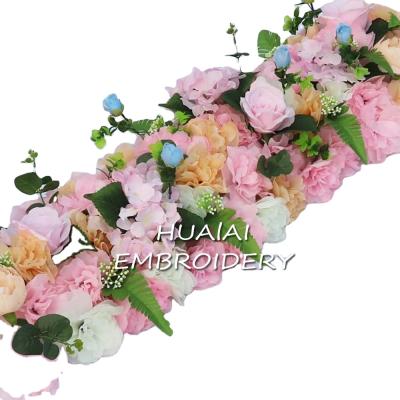 China BEAUTIFUL ROSE FLOWER WHOLESALE 100*25CM LONG FLOWER TABLE DECORATION TABLE DECO RUNNER FOR WEDDING layout TO CUSTOMIZE for sale