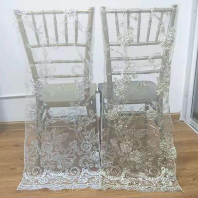 China TWILL 100 NEW DESIGNS WEDDING BACK DECOR EMBROIDERY LACE MESH WHOLESALE CHAIR COVERS WHITE CHAMPAGNE SILVER for sale