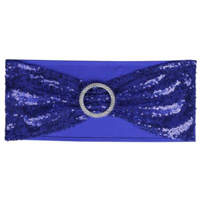 China TWILL NAVY BLUE SPANDEX SEQUIN CHAIR COVER SASH FOR WEDDING EVENT PARTY DECORATIVE for sale