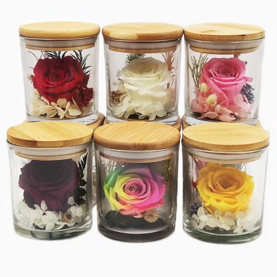 China Wholesale Decorative Glass Gift Bottle Decor Preserved Infinity Infinity Rose Flower Eternity Hydrangea In Mason Jar Jar 8*10CM for sale