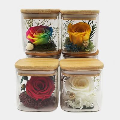 China Wholesale Eternal Preserved Jar Gift Craft Vasos Para Flores Bottle Decor Rose Flower Mason Jar Home Decor With Box Decoration for sale