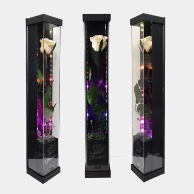 China Forever Infinite Immortal Rose Flower Single Long Stem Eternity Rose Music Sensitive LED Light Box Forever Preserved For Gift Idea for sale