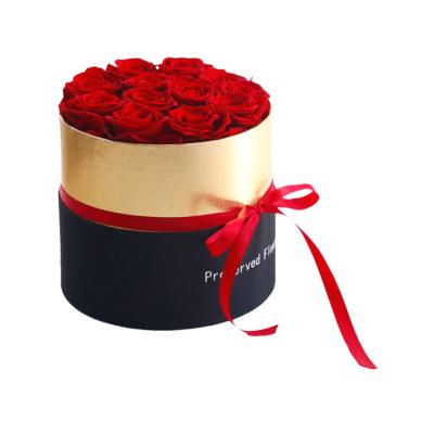 China Hatbox Flower Box Arrangement Preserved Hatboxes Presevered Flowers Round Rose Gift Boxes Floral RoundArrangement-Twelve-Rose for sale