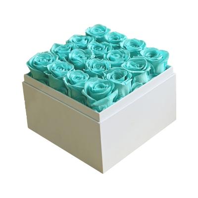 China Rose Floral Boxes Flower Boxe Sets Acrylic Preserved Roses SquareArrangement-16-Gift Flowers Square Box Preserve Rose for sale