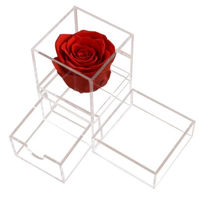 China Decorative Acrylic Preserved Flowers SingleRose-AcrylicDrawer de Cajas Acrilico Para Flores Naturales Decoracion Rose Gift Box Rosas Eternas Preservadas for sale