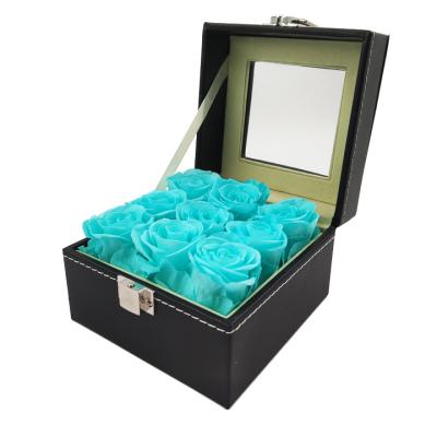 China Cajas De Flores Rosa Eterna Rosas Preservada Mom Gift Forever Preserved Eternal Rose Flower In Rectangle Leather Square Box Bix LeatherAgmt-9-Rose for sale