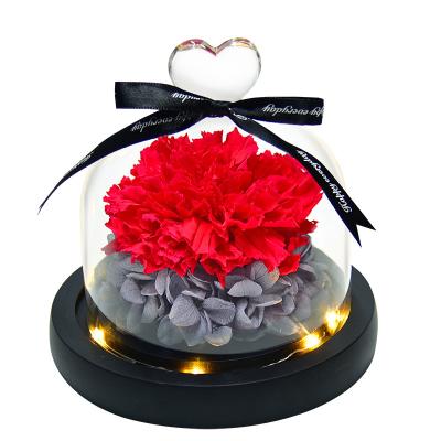 China Wholesale Floral Gift Box Mothers Day Flower Preserved Glass Carnation Mom Eternal Flowers 15.5*15.5*16.5cm for sale