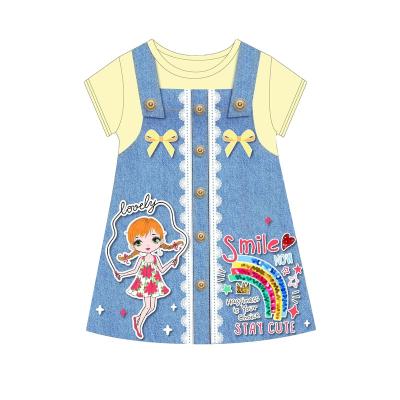 China CALUBY Factory Wholesale Children's Breathable Girls Pajamas 3-8Y Nightgown 3-8Y Cute Short Sleeve Dress for sale