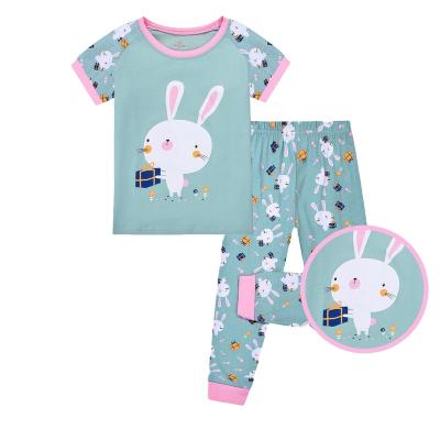 China 100% spring and autumn factory wholesale cotton breathable children's pajamas material girls' pants short-sleeved suit 9-13Y pajamas for sale