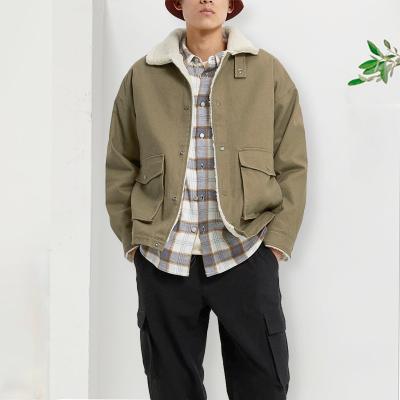 China High Quality Breathable Mens Plush Collar Khaki Sherpa Striping Bomber Mens Work Jacket for sale