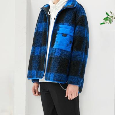 China QUICK DRY Customized blue mens bomber jacket men contrast patchwork berber fleece cargo plaid jacket mens coveralls for sale