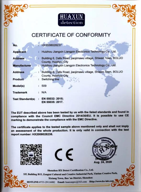 CE - Huizhou Jingxin Liangpin Electronic Technology Co., Ltd.