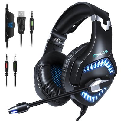 China Pro Black&Blue ONIKUMA K1 Earphone PC 3.5mm Noise Canceling Bass Surround Soft Memory Earmuffs PS Gamer Computer Gaming Headset for sale