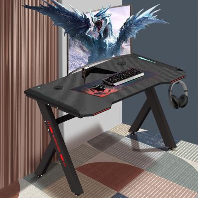 China Expandable Fast Delivery Side Glow Light Black Steel Frame RGB Long Desk Computer Gaming Desk Table for sale