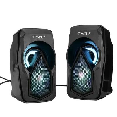 China HOME THEATER T-wolf S11 Gaming Black Cable Speaker With LED PC Light Desktop Surrounding Bass Colorful Subwoofer for sale