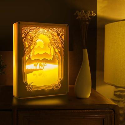 China 3D artificial shadow box led light paper cut light boxes, bedside lamp, gifts. for sale