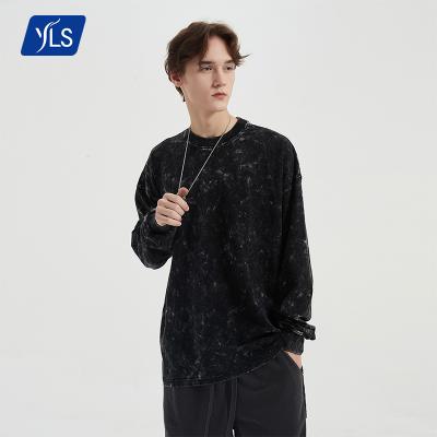 China YLS Breathable Autumn New 250gsm Washed Vintage Plain Oversized T-shirt Dtg Custom Men's Sleeved T-Shirt Along for sale