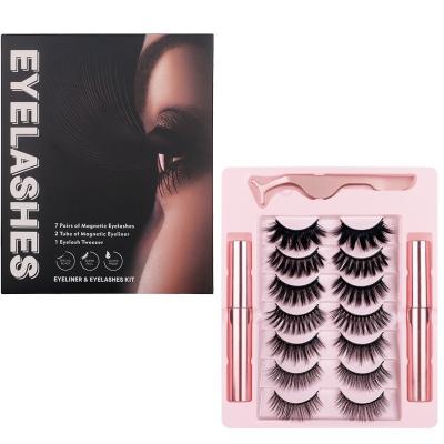 China NEW Natural Long 7 Pairs 10 Magnetic False Eyelashes 3D Thick Magnetic Eyeliner Set False Eyelash Magnetic Case for sale