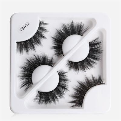 China Delicate Wholesale 3 Pairs / Pack Long Natural False Eyelashes 3D Private Label Reusable Faux Mink Eyelashes for sale