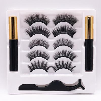 China Fashion Sensitive 5 Pairs/Set Magnetic Eyelashes With Reusable Eyeliner And Tweezers False Eyelashes With Liquid Eyeliner for sale