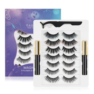 China Delicate Magnetic Eyelash Kit 7 Pairs Mixed Style Natural Volume Reusable Magnetic 3D Eyelash With Eyeliner for sale