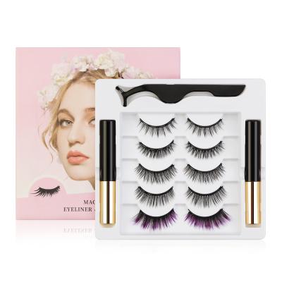 China Hot Sale Sensitive Reusable 3D Magnetic Eyelashes With Magnetic Eyeliner Set 5 Pairs Natural Looking Magnetic Lashes for sale