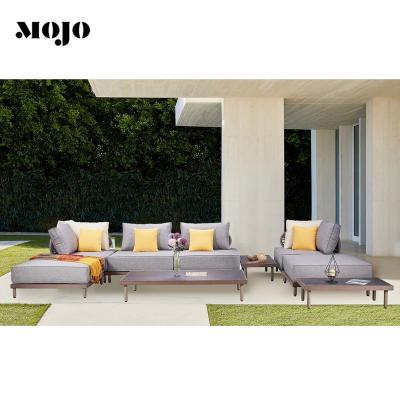 China Modern Backyard L Shape Sofa Set Sofa Balcony Teak Couch Living Room Patio Furniture Outdoor Home Aluminum Waterproof Solid Wood for sale