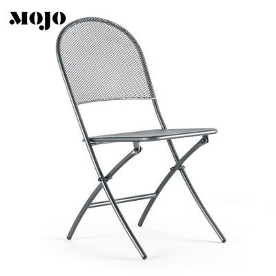 China Modern Metal Bistros Chair Mesh Dining Restaurant Outdoor Outdoor Stackable Metal Chair Patio Folding Chairs Black Mesh for sale