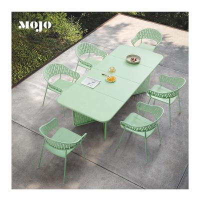 China Modern Commercial Outdoor Table and Chair Metal Leisure Dining Sets 6 Seater Outdoor Garden Yard Iron Patio Furniture for sale