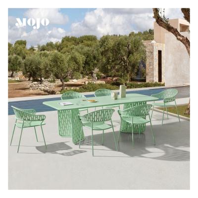 China Modern Modern Hotel Restaurant Outdoor Furniture Garden Patio Set Metal Frame and Dining 7 Piece Table and Chairs Iron Set for sale