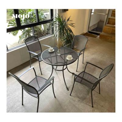 China Outdoor Modern Cafe Furniture Modern Chairs Restaurant Metal Dining Chair Table Sets Garden Patio Set for sale