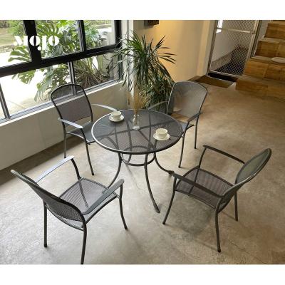 China 4 Pieces Outdoor Modern Metal Furniture Cafe Garden Dining Table and Restaurant Cafe Set of Patio Chair and Chairs Set for sale