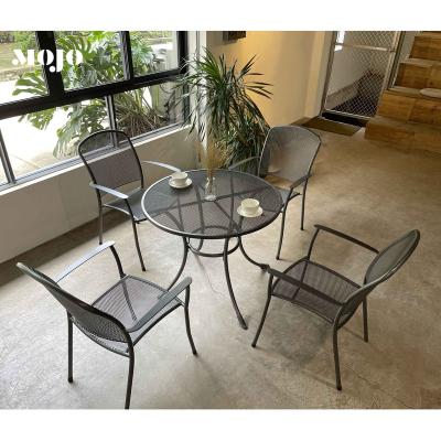 China Modern Cafe Outdoor Leisure Metal Dining Chair Restaurant Patio Furniture Cafe Iron Table and Chairs Bistro Set for sale