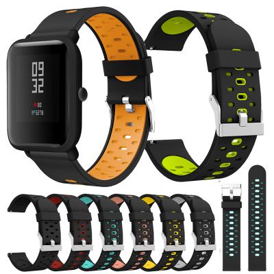 China Dual Color Watch Band 20mm Silicone Strap For Xiaomi Huami Amazfit Bip Bit Lite Youth/Bip S/Bip U/Smart Watch Band For Huami Amazfit 42mm GTR for sale